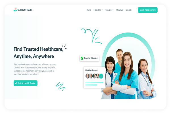 Aafiyat Care Trusted Healthcare Platform Landing Page